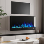 Modern L-Shape Recessed Electric Fireplace with Remote