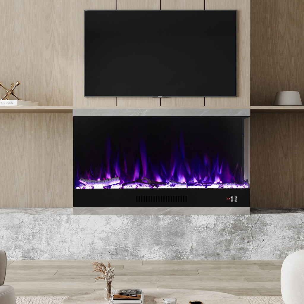Modern L-Shape Recessed Electric Fireplace with Remote