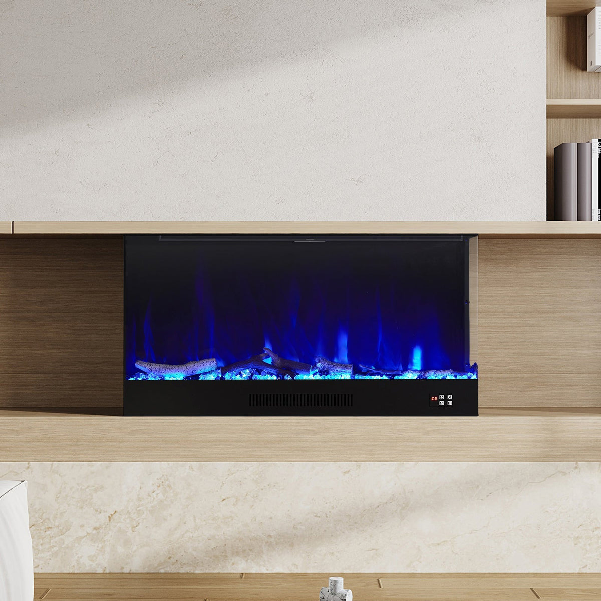 Modern L-Shape Recessed Electric Fireplace with Remote
