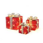 Set of 3 Garden Sanctuary light-up square Christmas gift boxes with glitter accents, perfect for holiday decoration.