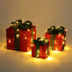 Set of 3 light-up square Christmas gift boxes with glitter decoration, ideal for holiday Christmas gift and decor by Garden Sanctuary.