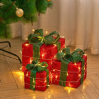Set of 3 Garden Sanctuary light-up square Christmas gift boxes with glitter, perfect for festive gift decoration.