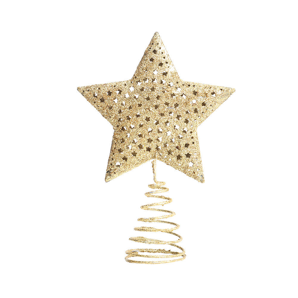 Golden glitter Christmas tree star topper by Garden Sanctuary, perfect for holiday tree decorating and festive home decor.