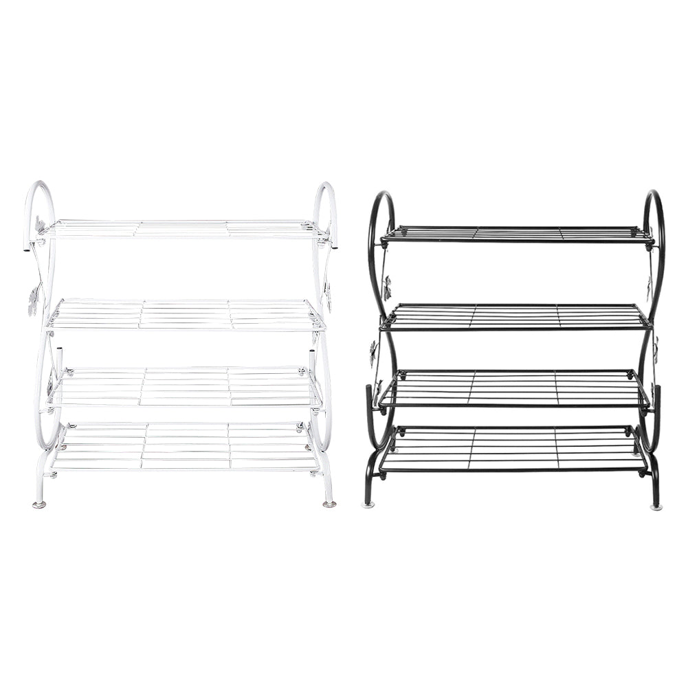 White Metal 4 Tier S-Shape Shoe Rack