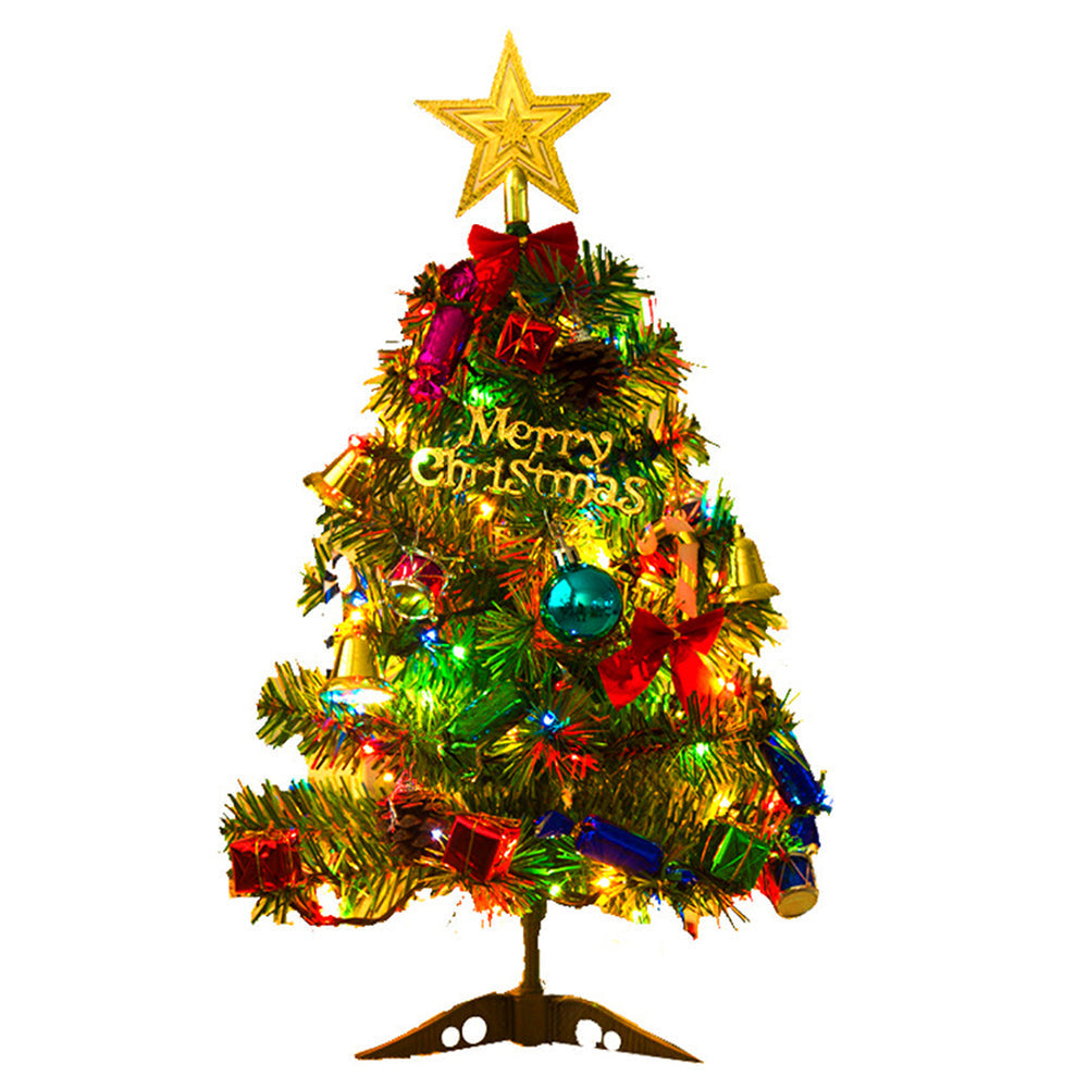 Artificial mini Christmas tabletop tree with LED lights from Garden Sanctuary, perfect for festive holiday decorations.
