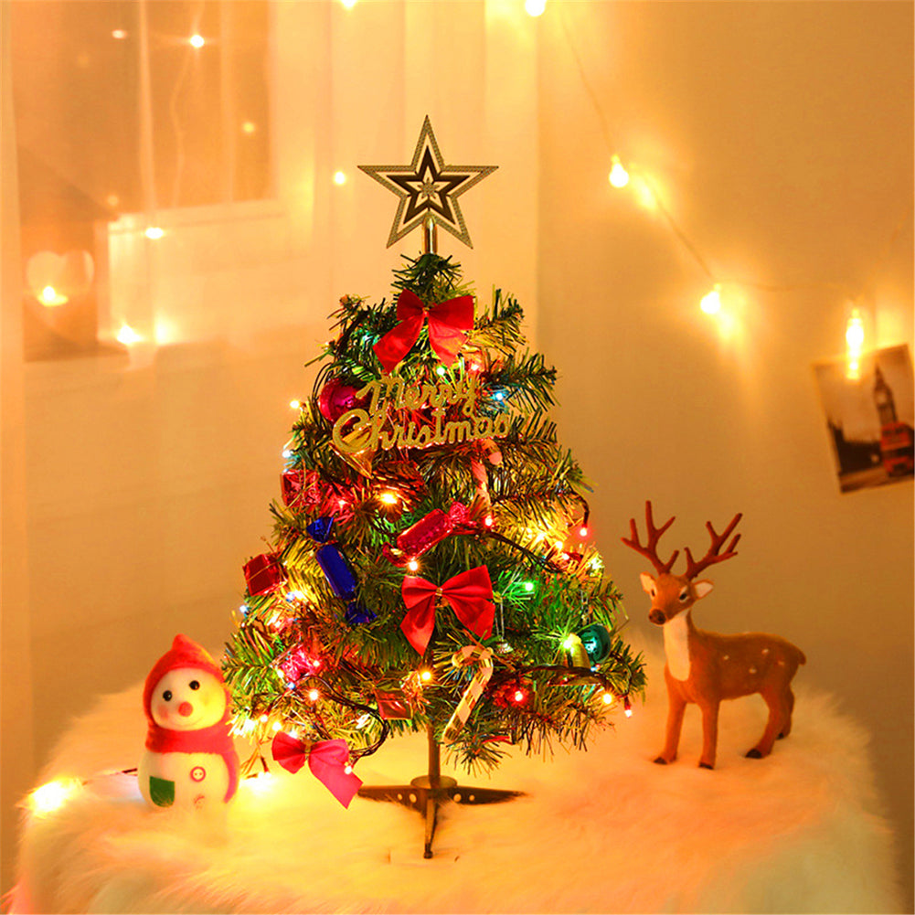 Mini artificial Christmas tree with LED lights, tabletop size, decorative holiday tree by Garden Sanctuary.