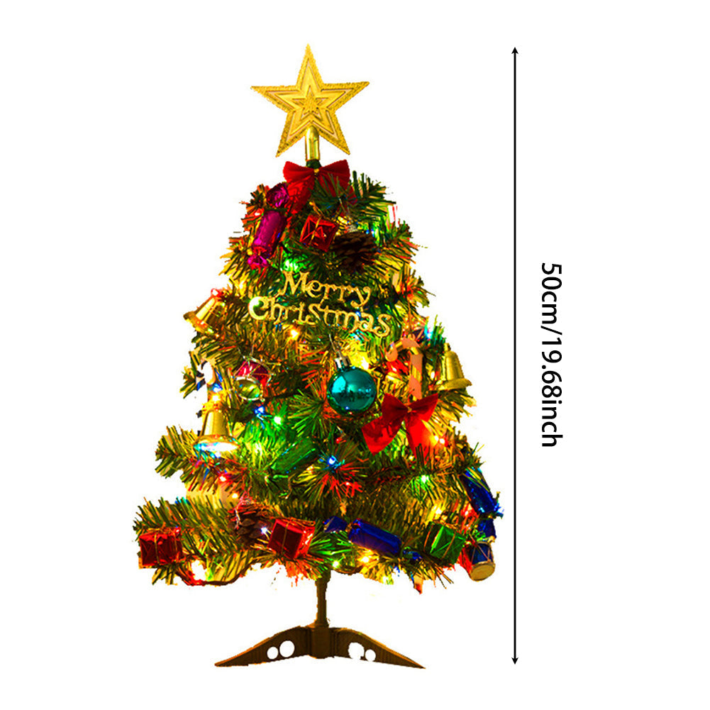Artificial mini Christmas tabletop tree with LED lights by Garden Sanctuary, perfect for festive holiday decor.