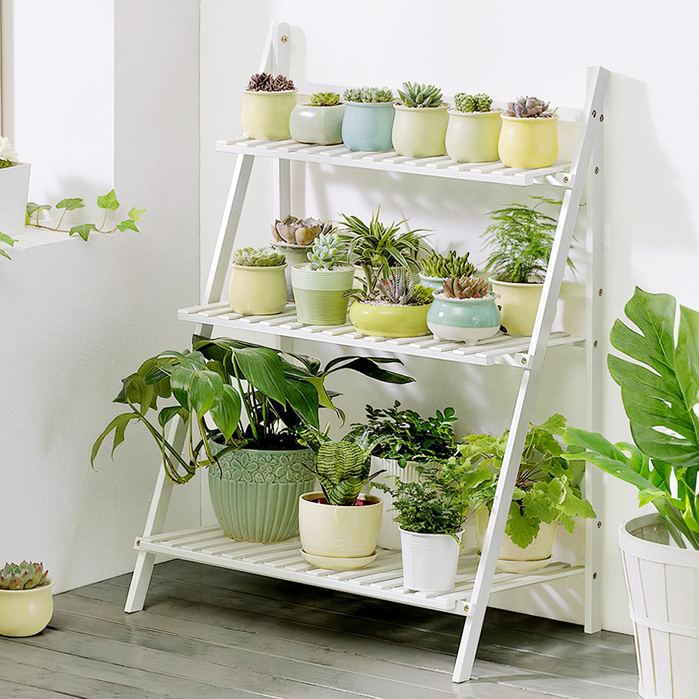 3-Tier Foldable Wooden Ladder Plant Stand