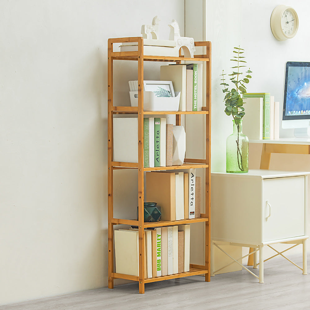 Tiered Bamboo Wood Book Storage Shelf