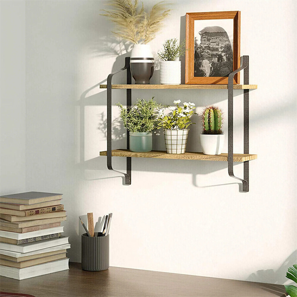Industrial 2-Tier Home Decor Floating Wall Shelves