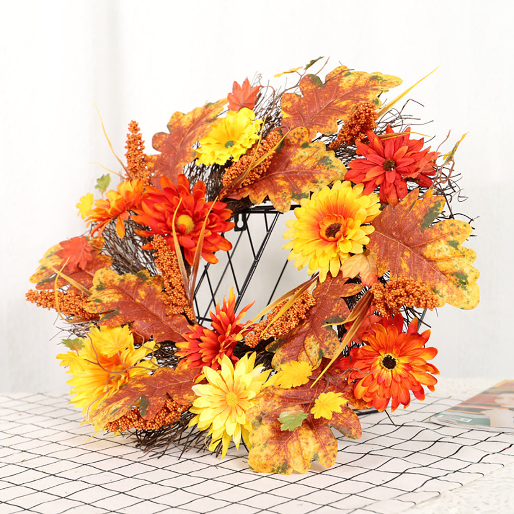 Large Autumn Daisy Maple Leaf Wreath Hanging Decoration
