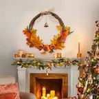 Artificial Pumpkin Maple Leaves Wreath with Bell