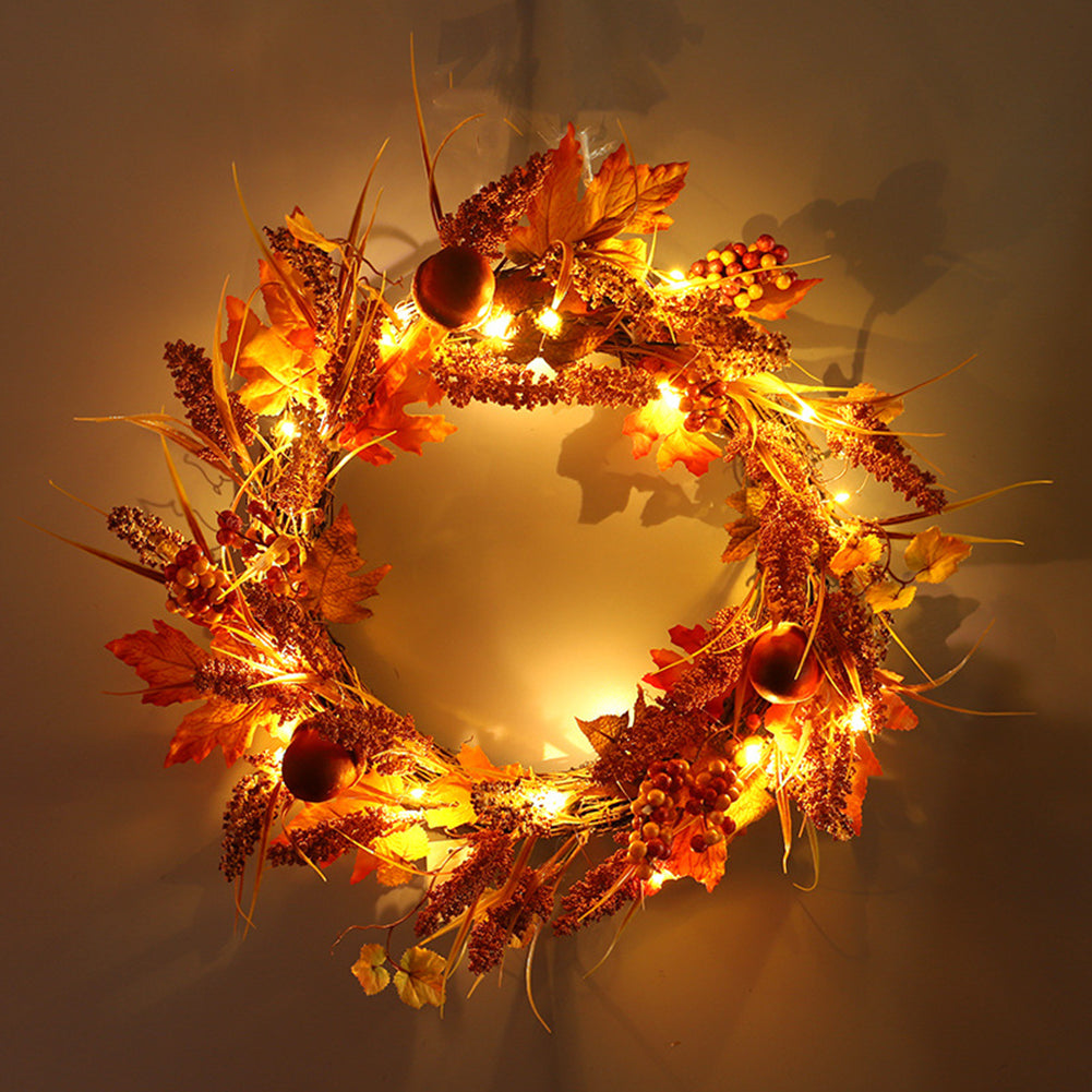 Large Autumn Golden Sorghum Door Wreath with LED Lights