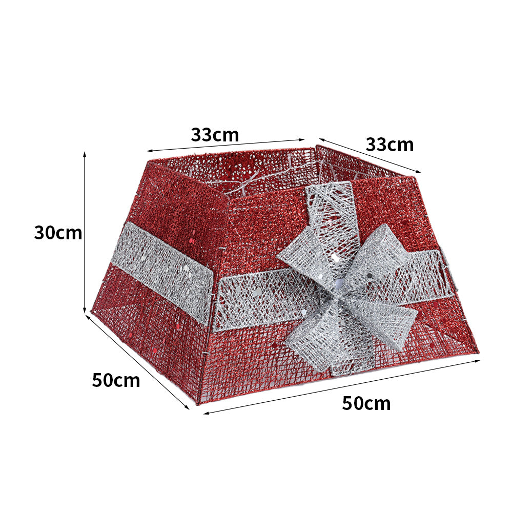 Garden Sanctuary square Christmas tree collar basket decor with bow tie for festive holiday tree decoration.