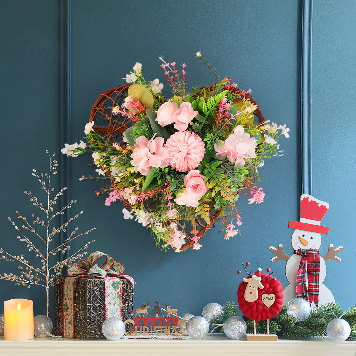 Rustic Assorted Flowers Heart-shaped Wreath Wedding Decoration