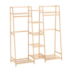 Bamboo Trapezoid Clothing Rack with 5-Tier Storage Shelves