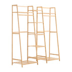 Bamboo Trapezoid Clothing Rack with 5-Tier Storage Shelves