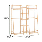 Bamboo Trapezoid Clothing Rack with 5-Tier Storage Shelves