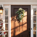Garden Sanctuary Christmas swag decorated with LED lights, perfect holiday decor for festive seasonal decoration.