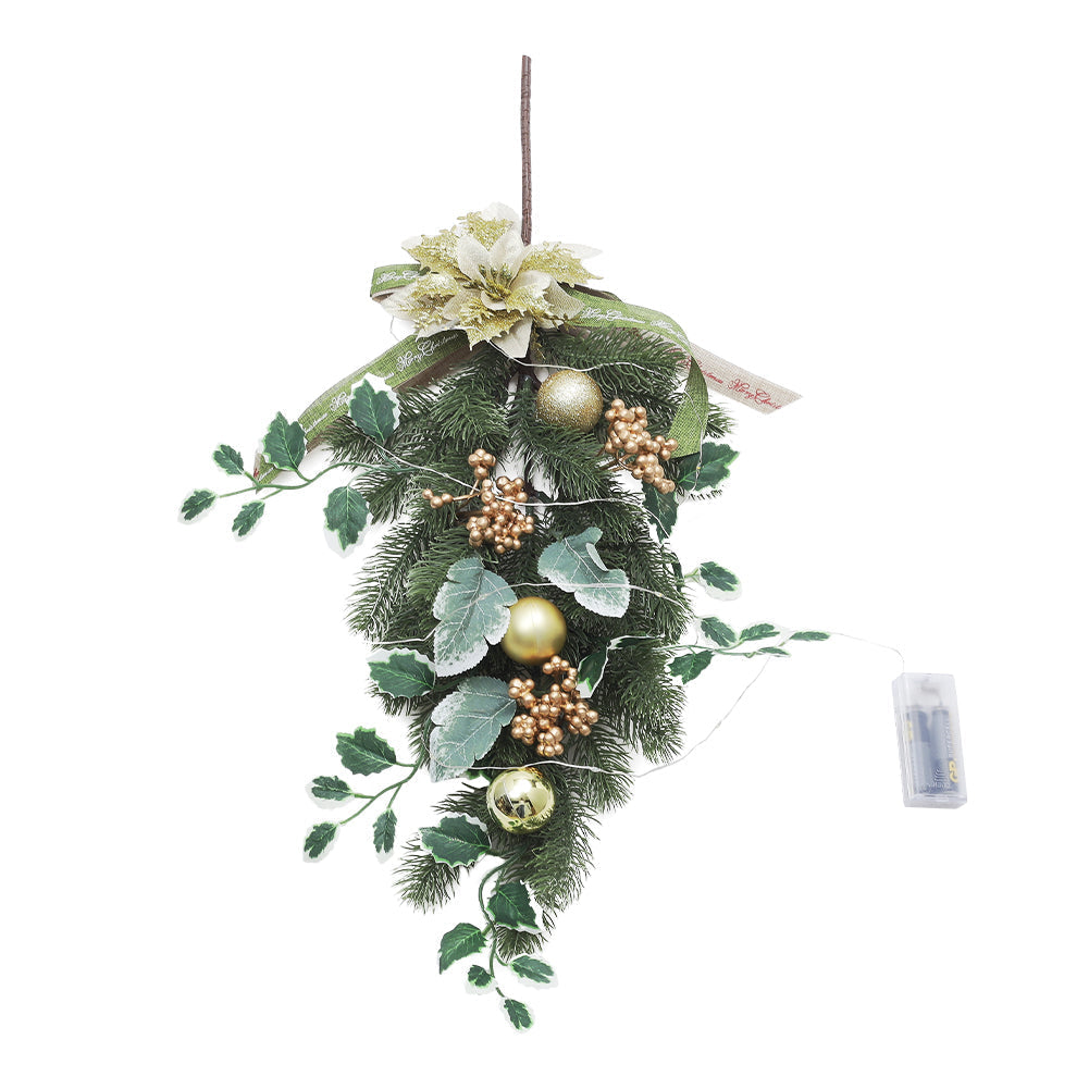 Christmas swag with LED lights for holiday decor, from Garden Sanctuary, featuring festive greenery and glowing illumination.