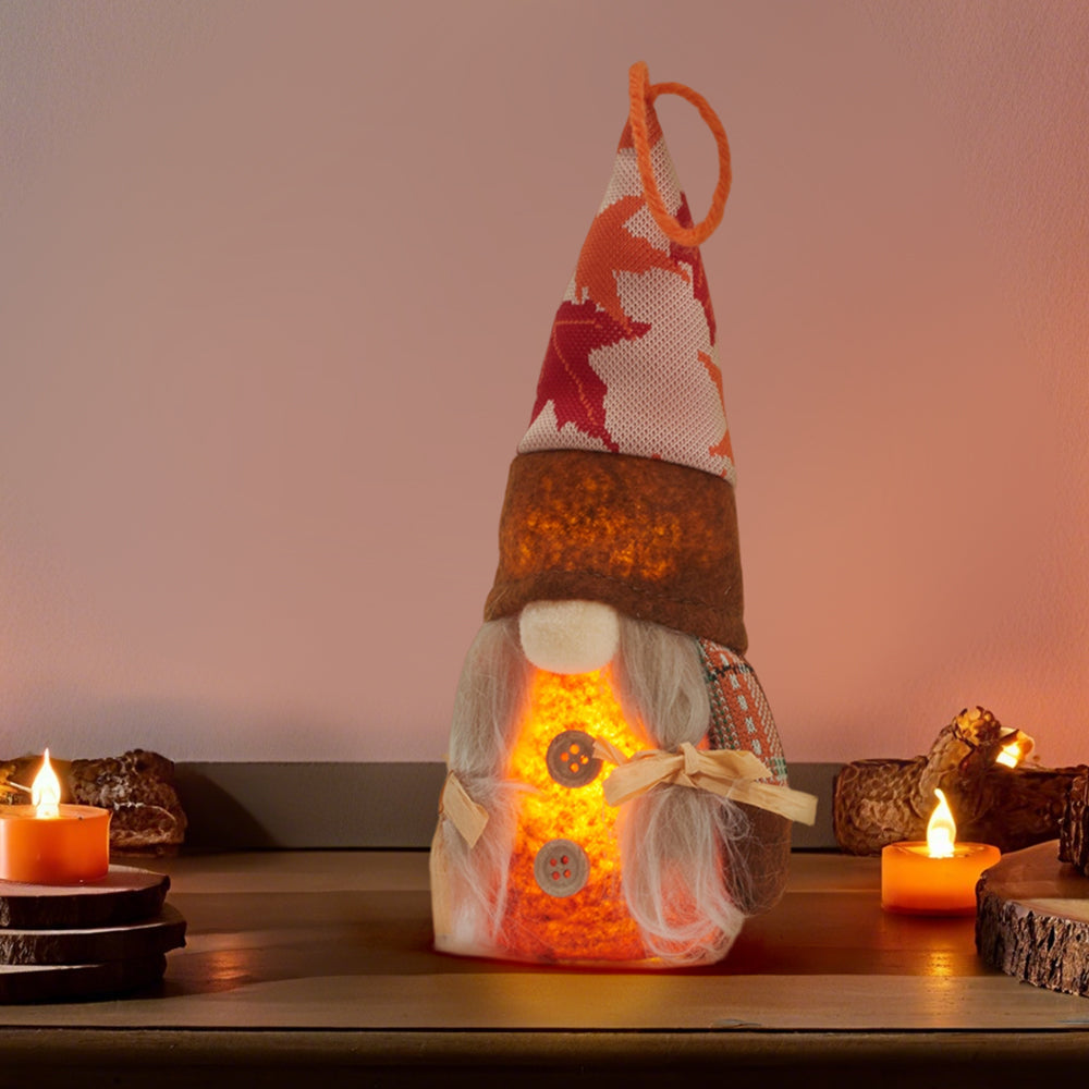 LED Thanksgiving Harvest Maple Gnome Plush Doll
