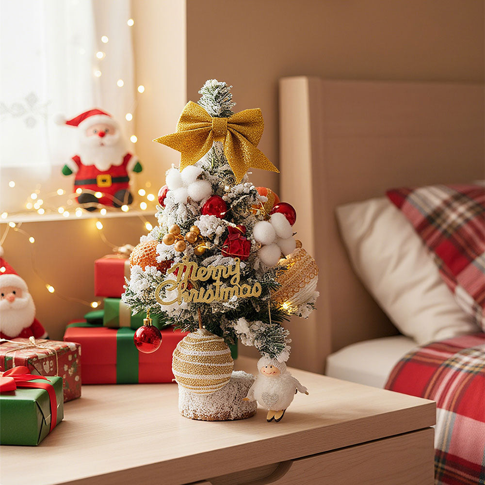 Small Garden Sanctuary tabletop Christmas tree with LED lights, festive holiday decor, and lush green branches for seasonal cheer.