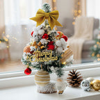 Garden Sanctuary tabletop Christmas tree with LED lights, festive holiday decor, small decorative Christmas tree with illuminated branches.