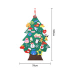 DIY Felt Christmas tree with colorful detachable ornaments hanging on a wall, designed for kids' holiday holiday decoration.