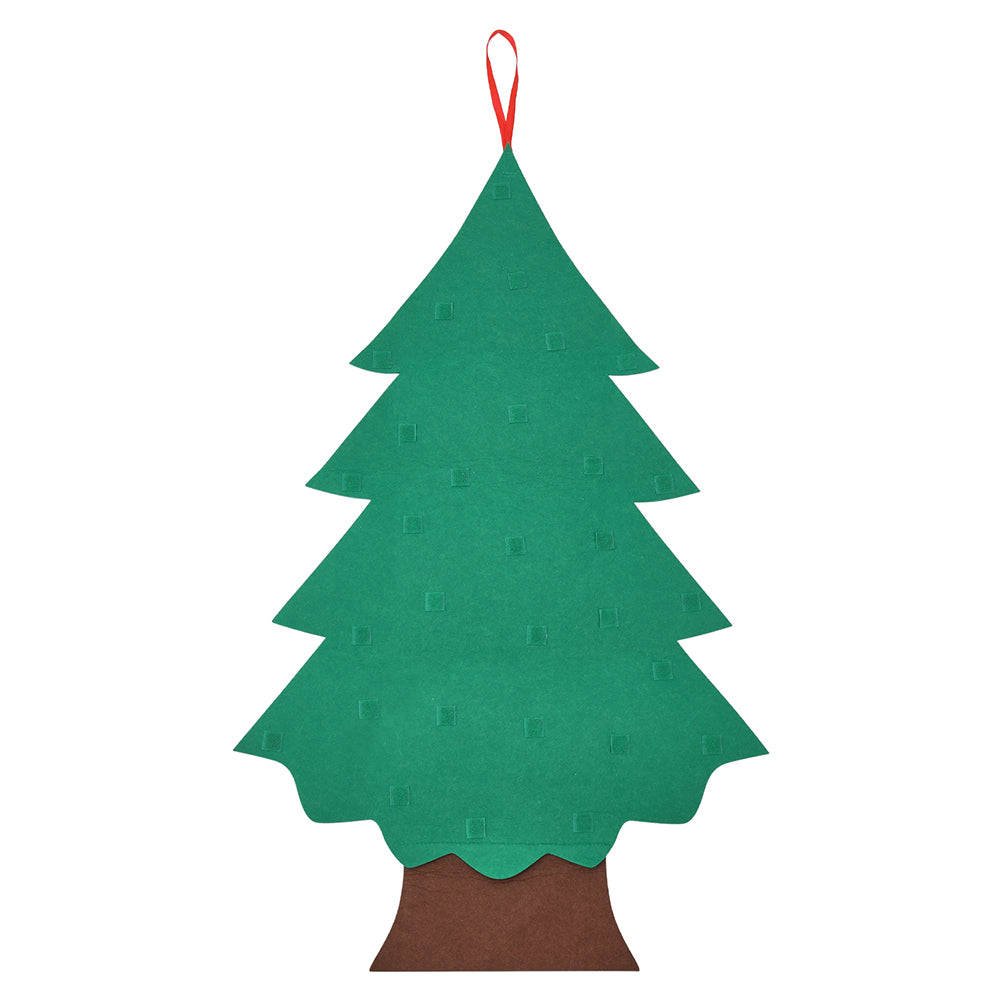 DIY felt Christmas tree with hanging ornaments for kids, featuring colorful detachable decorations on a festive felt tree.
