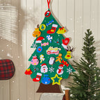 DIY felt Christmas tree with hanging ornaments, colorful felt decorations, and detachable ornaments for kids' holiday craft fun.