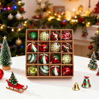Set of 16 Garden Sanctuary Christmas hanging ball decorations with festive red, gold, and silver ornaments for holiday decor.