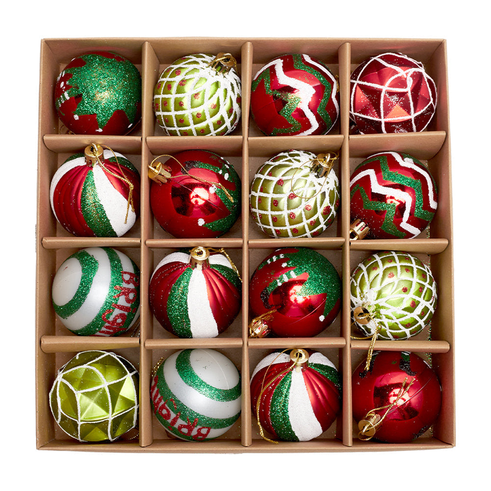 Set of 16 Christmas hanging ball decorations by Garden Sanctuary, colorful holiday ornaments for festive decor.