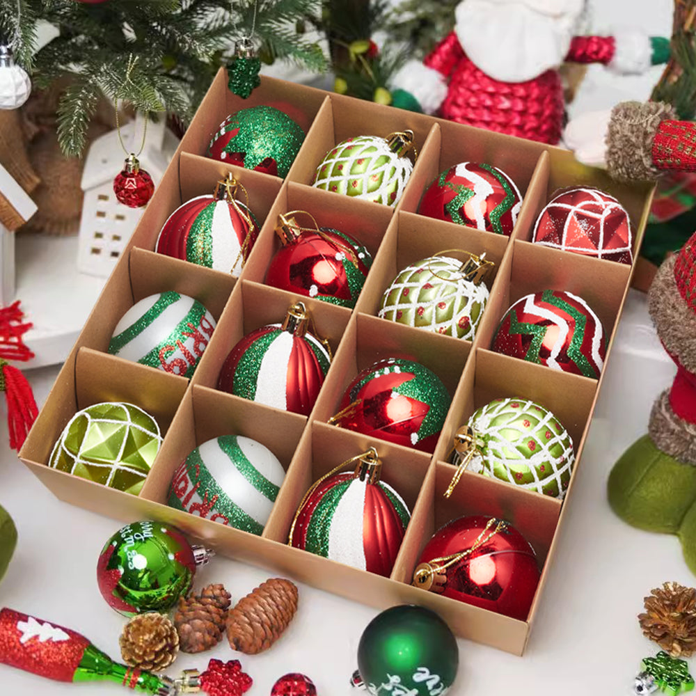 Set of 16 Christmas hanging ball decorations by Garden Sanctuary featuring festive, colorful ornaments for holiday decor.