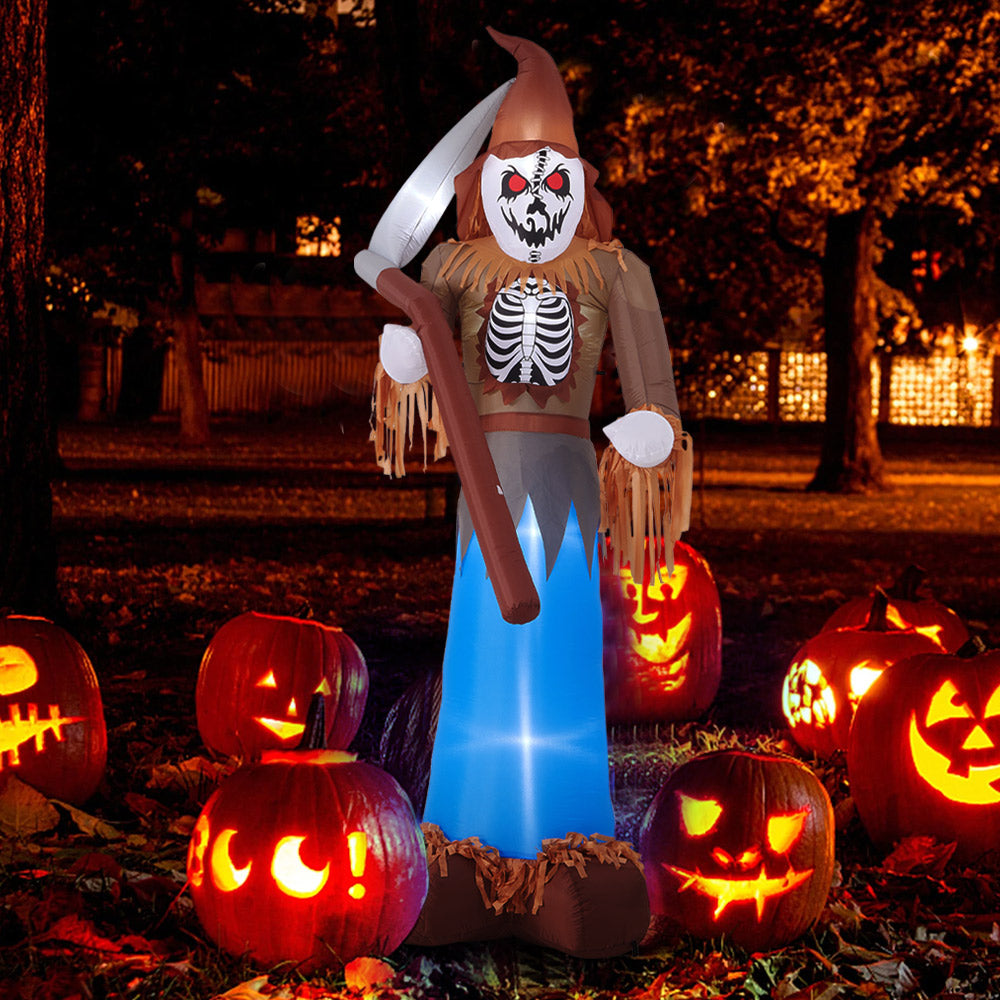 10ft Halloween Lighted Scarecrow Grim Reaper Inflatable with Scythe