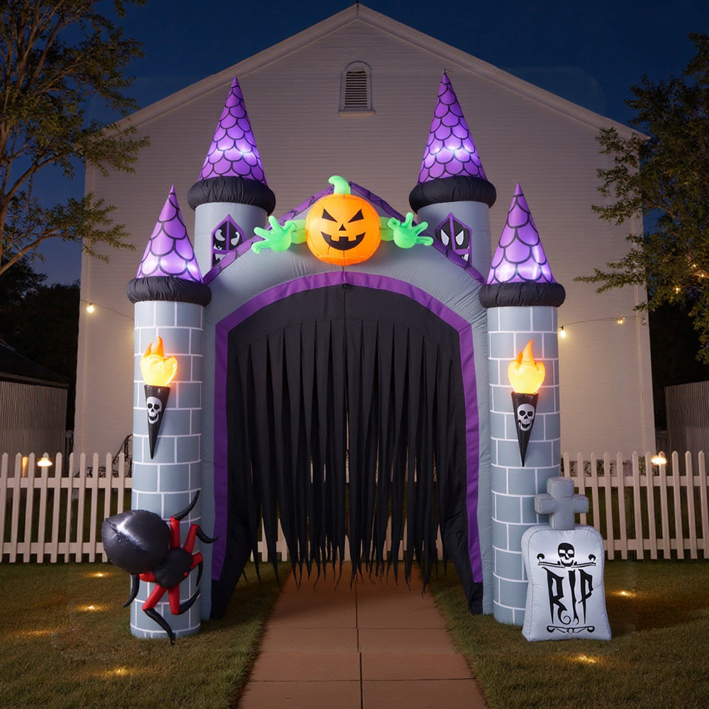 11ft Inflatable Halloween Haunted House Castle Decoration with Build-In LED