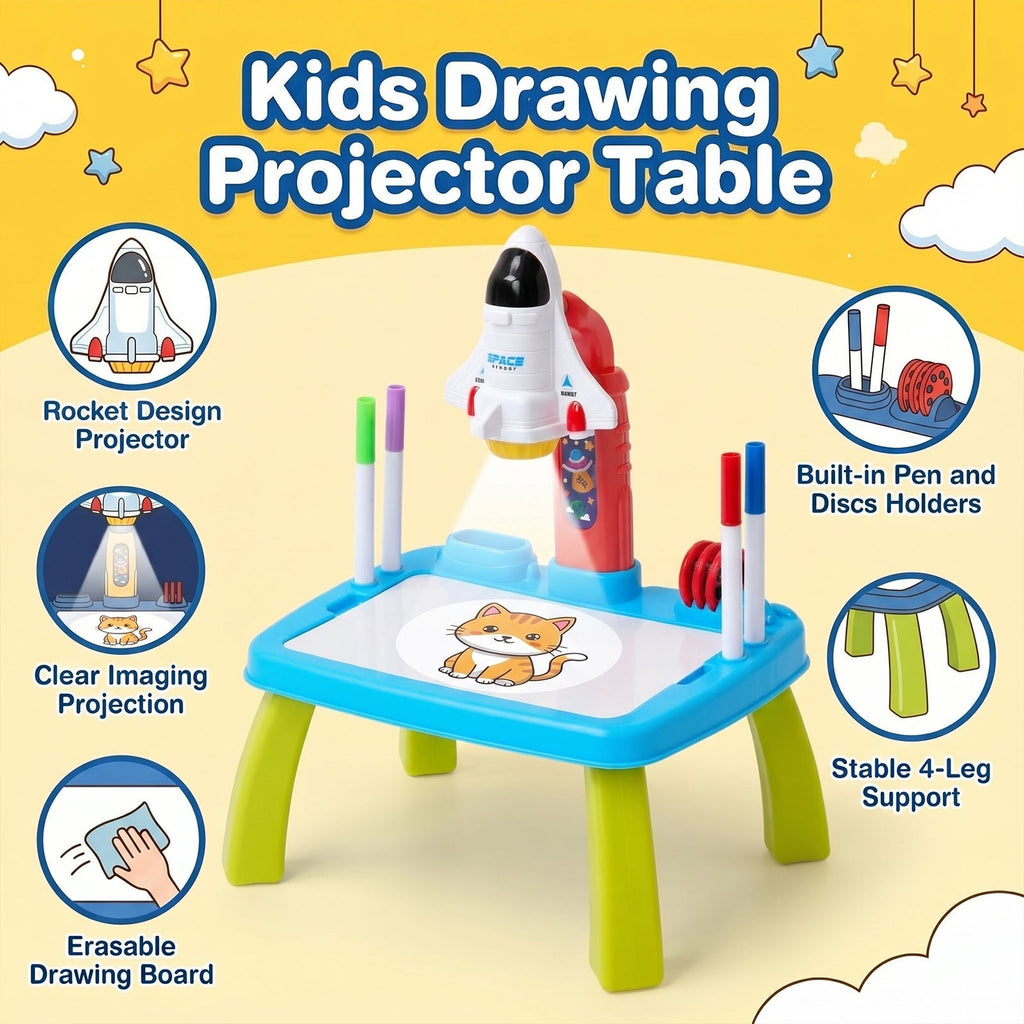 32 Patterns Rocket-Themed Drawing Projector Table Set for Kids