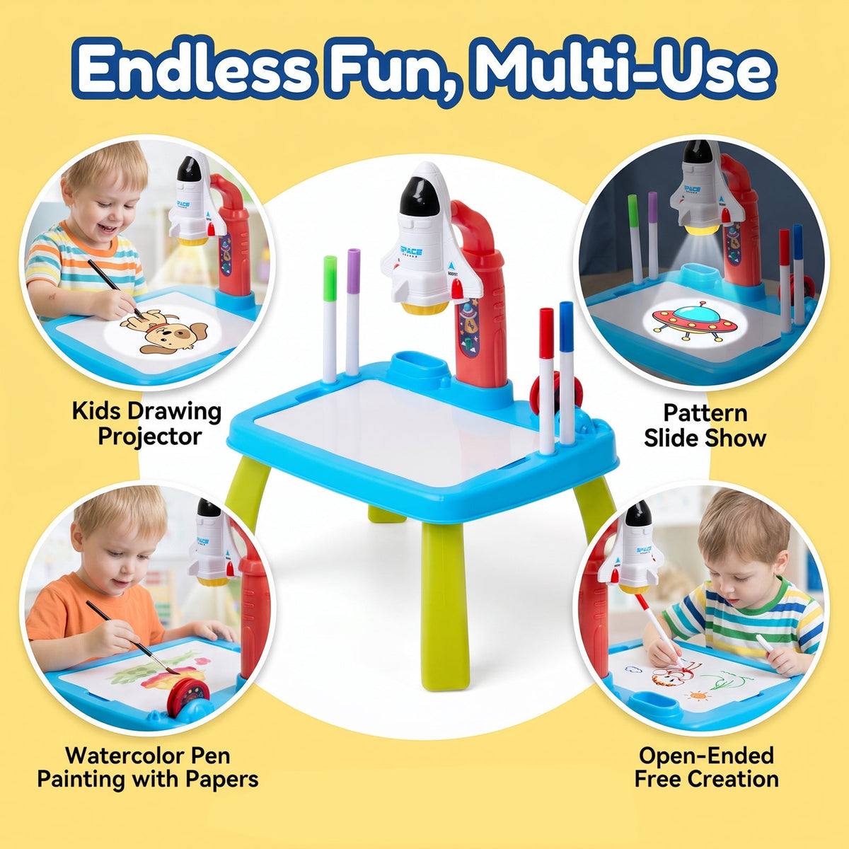 32 Patterns Rocket-Themed Drawing Projector Table Set for Kids