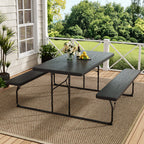 Foldable Outdoor Table and Bench Set with Parasol Hole
