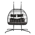 Outdoor Hanging 2-Seater Swing Egg Chair with Four-Leg Stand