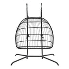 Outdoor Hanging 2-Seater Swing Egg Chair with Four-Leg Stand