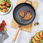 Round Cast Iron Skillet with Removable Wooden Handle