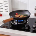 Round Cast Iron Skillet with Removable Wooden Handle