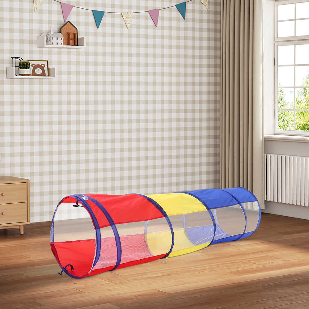 Multicoloured 6ft pop-up play crawl tunnel for kids by Garden Sanctuary, lightweight and collapsible for indoor and outdoor fun.