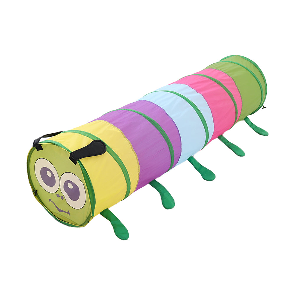 Colorful 6-foot caterpillar crawl play tunnel for kids by Garden Sanctuary, made of durable fabric, perfect for indoor and outdoor play.
