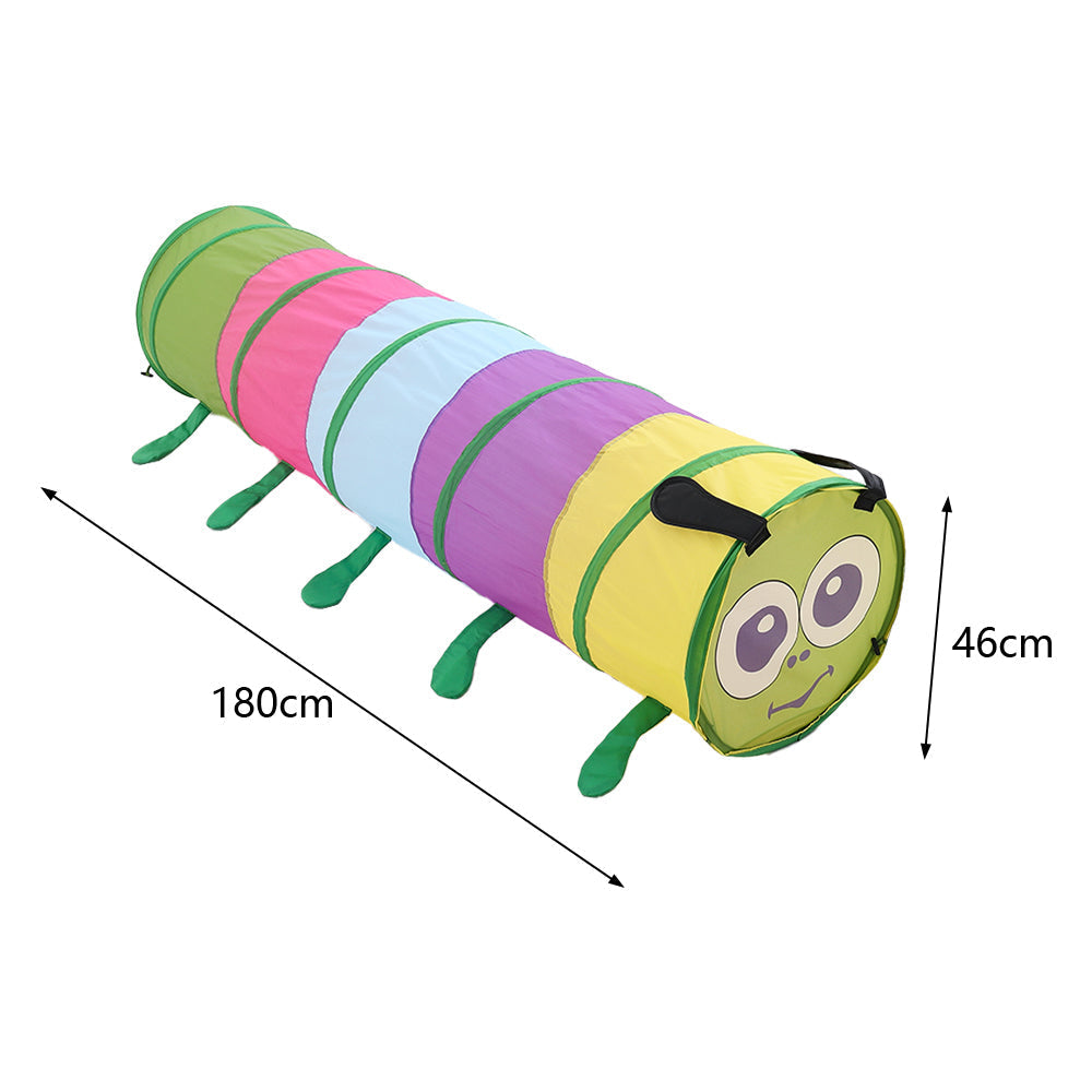 Colorful 6-foot Caterpillar Crawl Play Tunnel by Garden Sanctuary, ideal for kids' indoor and outdoor active play.