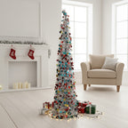 Colorful 150cm Garden Sanctuary Christmas tinsel tree decorated with multicolored ornaments and festive lights.