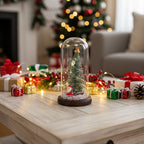 LED glass dome Christmas tree tabletop decoration by Garden Sanctuary, featuring a festive holiday scene inside a clear glass dome.