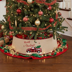 Christmas burlap tree skirt collar by Garden Sanctuary, featuring festive burlap design with Merry Christmas theme, ideal for holiday decor.