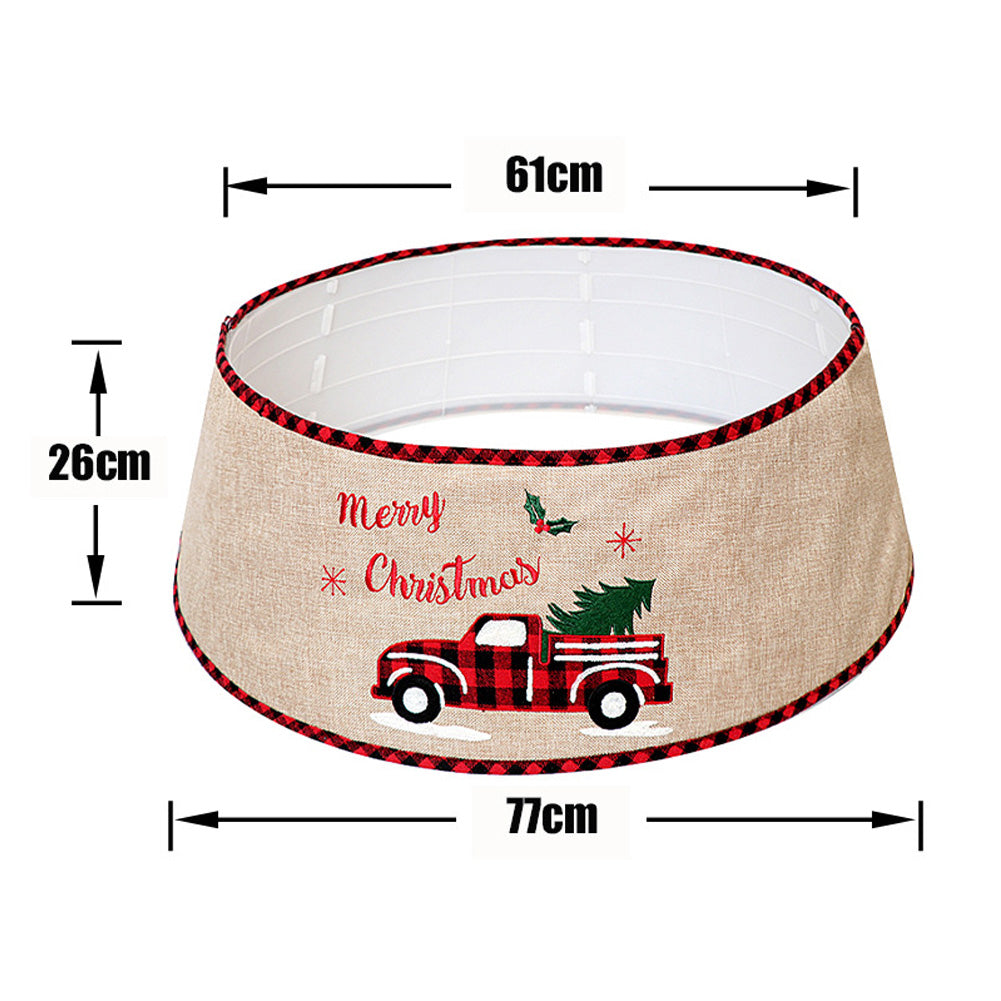 Garden Sanctuary Burlap Christmas tree skirt collar with festive Merry Christmas design, ideal for holiday tree decoration.