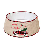 Burlap Christmas tree skirt collar with festive Merry Christmas design, perfect for holiday decor by Garden Sanctuary.